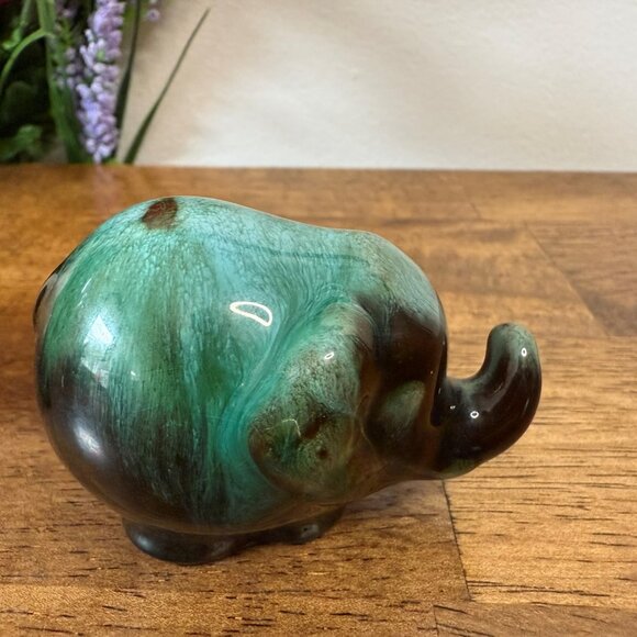 Blue Mountain Pottery Elephant Figurines Green Drip Glaze Canadian Pottery Set - Picture 5 of 7